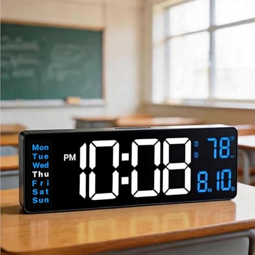 Digital Wall Clocks for Classroom, 16" Large Display Digital Electric Clock with Remote Control, Date, Week, Alarm, Temperature, Night Light for Living Room, Bedroom, Gym, Office(Blue) - color: Blue, size: 16 Inch