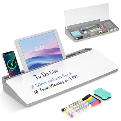 Desktop Glass Whiteboard with Storage, Desk Dry Erase White Board Gray - color: Organizer-grey