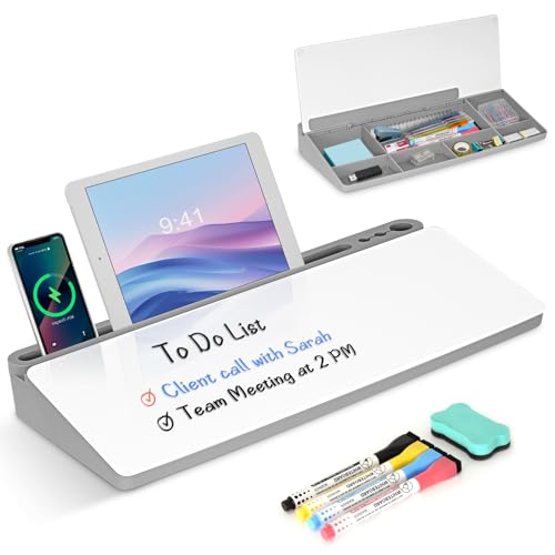 Desktop Glass Whiteboard with Storage, Desk Dry Erase White Board Gray - color: Organizer-grey