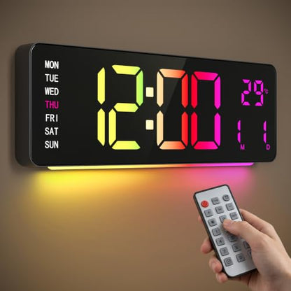 16" Large Digital Wall Clock with RGB LED Display & Remote for Classroom - color: Multicolor