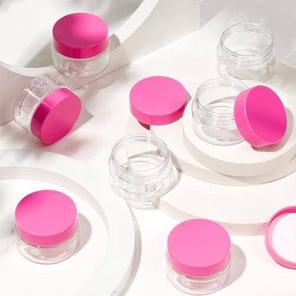 SATINIOR 24 Pieces Clear Plastic Jars with Lids, Pink Lid, 1 oz - color: Pink Lid, size: 1 oz