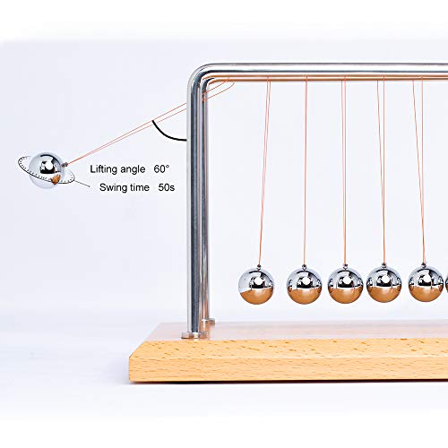 CERROPI Newton Cradle Balance Balls, Newton Pendulum with 7 Balls, Classic Newton Swing Ball, Science Physics Gadget | Desk Toys & Accessories, 55+ Sec Swingtime (Beech & Wood Base)