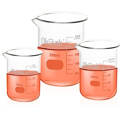 Glass Beaker Set, Low Form, Graduated 3.3 Borosilicate Glass Beakers, Vol.50,100,250mL, for Lab, Classroom, Craft, Kitchen,BKLGS3A1 - style: Vol.50ml,100ml,250ml