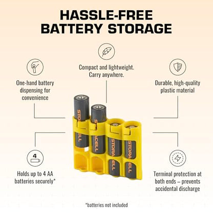 Storacell by Powerpax Slimline AA Battery Storage Caddy, Yellow - Holds 4 Batteries (Not Included) - size: 4 Count (Pack of 1)