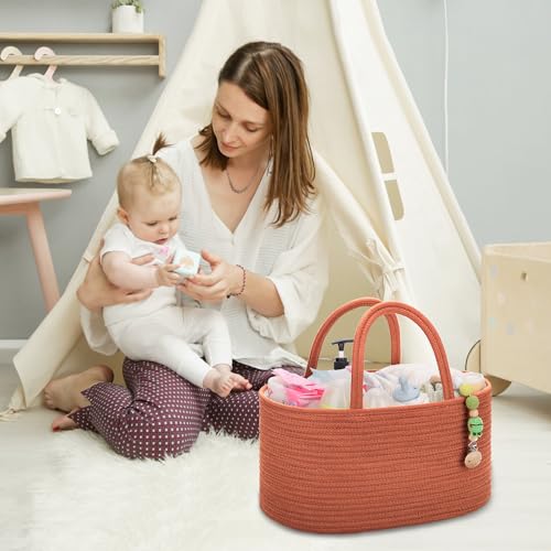 COMSE Large Cotton Rope Baby Diaper Caddy Organizer, Autumn Glaze - color: Autumn Glaze, size: Large