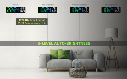 Large LED Digital Wall Clock with Date, Temperature, Auto-Brightness, Auto-DST | Big Digital Clock for Bedroom, Desk, Classroom, Living Room, Kitchen, Office, Gym, Farmhouse, Xmas Gift for Seniors - color: Rgb