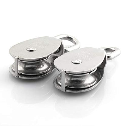 2-Pack M50 Single Pulley Block Stainless Steel Heavy Duty Hardware Single Wheel Swivel Rigging Lifting Wheel Fixed Pulley for Wire Rope Loading 400kg - size: 2-Pack M50