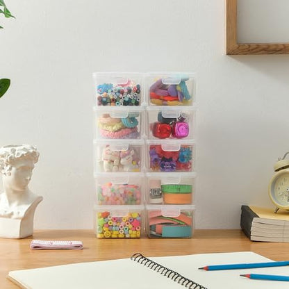 10 Pack Bead Organizer Box, Deep Small Clear Stackable Snap-Lid Case - size: Clear Square Small - 10 Pack