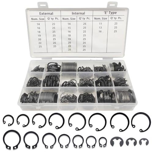 Boatsea 450Pcs Circlip Retaining Ring Kit, 3 Types 18 Sizes Incl External & Internal Circlips - size: E-Clip&External&Internal Retaining 450PCS
