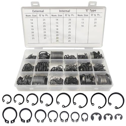 Boatsea 450Pcs Circlip Retaining Ring Kit, 3 Types 18 Sizes Incl External & Internal Circlips - size: E-Clip&External&Internal Retaining 450PCS