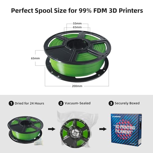 FLASHFORGE PLA Filament 1.75mm, 3D Printer Filament 1kg (2.2lbs) Spool, Dimensional Accuracy +/- 0.02mm, 3D Printing Filament Easy to Use and Fits for Most FDM 3D Printers (Green) - color: Green