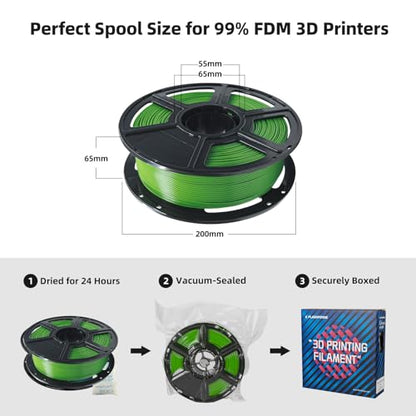 FLASHFORGE PLA Filament 1.75mm, 3D Printer Filament 1kg (2.2lbs) Spool, Dimensional Accuracy +/- 0.02mm, 3D Printing Filament Easy to Use and Fits for Most FDM 3D Printers (Green) - color: Green