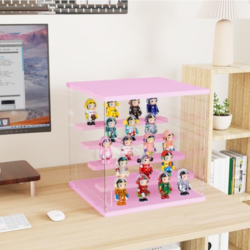 Acrylic Display Case for Collectibles, 5 Tier Figure Display Box with Door - color: Pink