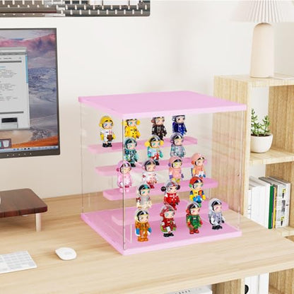 Acrylic Display Case for Collectibles, 5 Tier Figure Display Box with Door - color: Pink