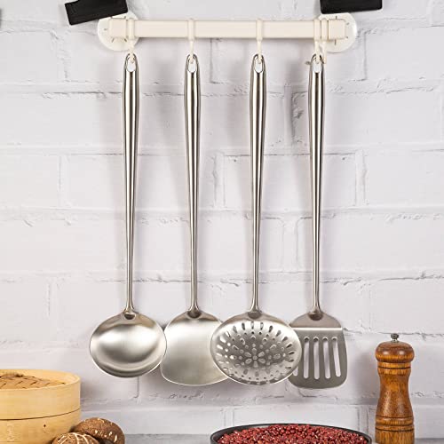 17″ Wok Utensils - Wok Spatula and Ladle, Skimmer Spoon, Slotted Spatula - color: 4-Pieces