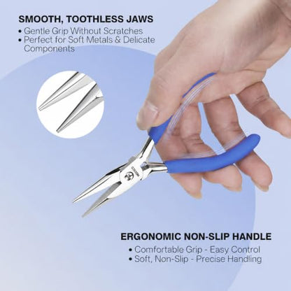 Jewelry Pliers Set, 3-Piece Mini Jewelry Making Tools with Round Nose, Chain Nose Pliers and Wire Cutter, Cr-V Steel Beading and Wire Wrapping Kit with Pink Carrying Pouch