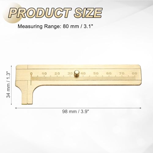 uxcell Pocket Caliper Ruler 80mm Brass Sliding Gauge Mini Caliper Precision Double Scales Metric Measurement Tool Drawing Measuring Ruler Gold - size: 80mm
