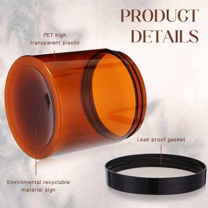 Patelai 4 Pcs Plastic Jars with Lids, Amber, 16 oz, Wide Mouth - color: Amber, size: 16 oz