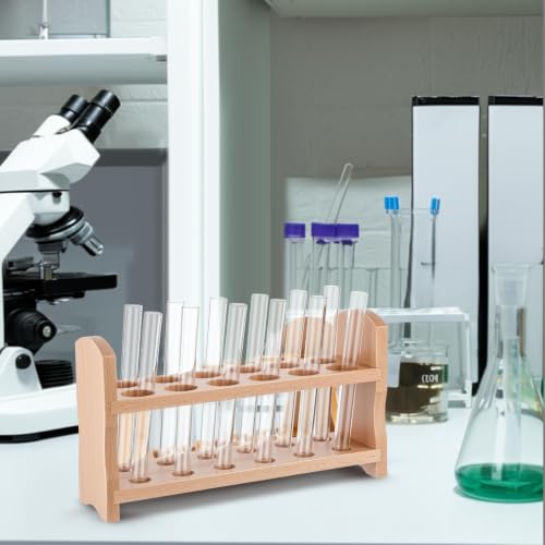 CroBlissful Wooden Test Tube Rack Accommodates Multiple Tubes up to 28mm 10.2" Wide Laboratory Wood Construction Test Tube Holder(1 Pcs,12 Holes) - style: 12 Holes