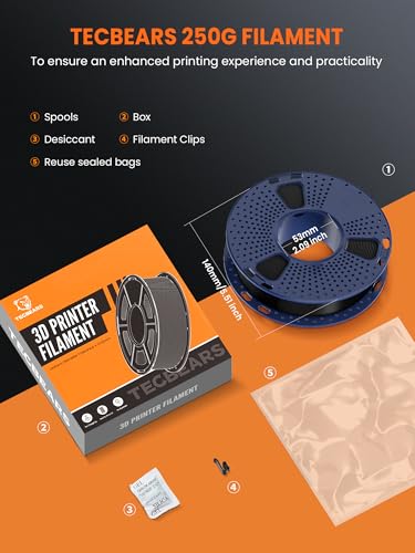TECBEARS PLA+ Filament 1.75, 2kg Bundle, 0.25kg/Spool, 8 Packs - color: 0.25kg*8 Black, White, Grey, Olive Green, Blue, Pink, Orange, Red