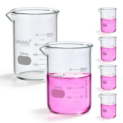 6pcs 250ml 3.3 Borosilicate Glass Thick Beakers, LVA010 - style: 6pcs of Vol.250ml
