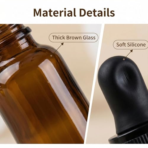 ericotry 3 Pcs 5ml 0.17oz Empty Refillable Amber Glass Graduated Dropper Bottle Essential Oil Cosmetics Elite Fluid Container Jar Pot Holder with Glass Pipette Dropper - size: 5 ml