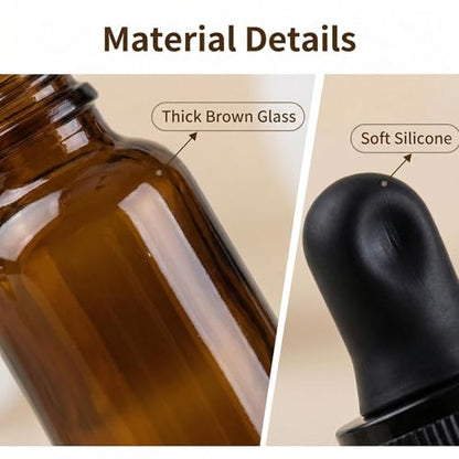 ericotry 3 Pcs 5ml 0.17oz Empty Refillable Amber Glass Graduated Dropper Bottle Essential Oil Cosmetics Elite Fluid Container Jar Pot Holder with Glass Pipette Dropper - size: 5 ml