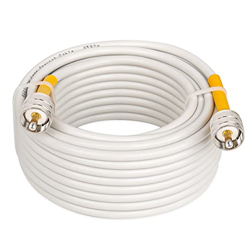 MOOKEERF CB Antenna Cable,RG8x Coaxial Cable 35ft,PVC White Marine Antenna Cable,UHF PL259 Male to Male CB Coax Cable 50 Ohm for CB Radio,HAM Radio,VHF Radio,SWR Meter,Antenna Analyzer - size: 35FT
