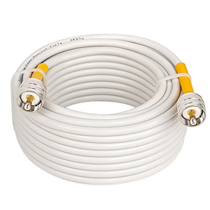 MOOKEERF CB Antenna Cable,RG8x Coaxial Cable 35ft,PVC White Marine Antenna Cable,UHF PL259 Male to Male CB Coax Cable 50 Ohm for CB Radio,HAM Radio,VHF Radio,SWR Meter,Antenna Analyzer - size: 35FT