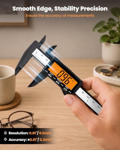 HARDELL 6" Digital Caliper, Rechargeable Plastic Caliper with Orange Screen