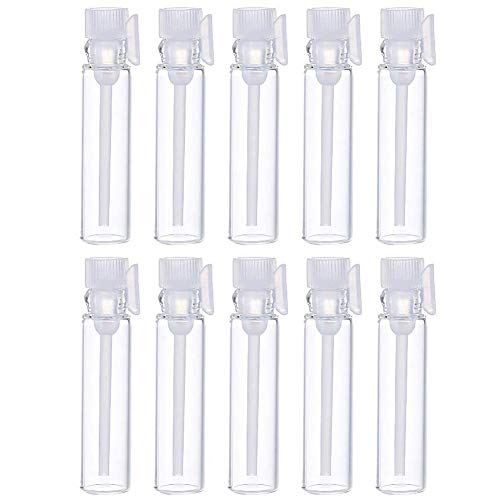 Teensery 100 Pcs Empty Perfume Sample Bottles Mini Glass Refillable Sample Vial Containers with Clear Cap for Aromatherapy, Essential Oil, Fragrance and Liquid (1ml) - size: 100 Count (Pack of 1)
