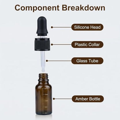ericotry 3 Pcs 10ml 0.34oz Empty Refillable Amber Glass Graduated Dropper Bottle Essential Oil Cosmetics Elite Fluid Container Jar Pot Holder with Glass Pipette Dropper - size: 10 ml