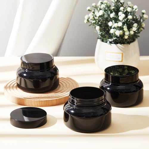 24 Pack Plastic Cosmetic Jars with Lids Label, 8 oz, Black - color: Black, size: 8 oz