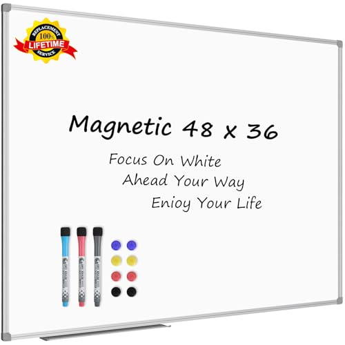Lockways White Board Dry Erase Board 48 x 36 Inch, Magnetic Whiteboard - color: Silver, size: 48"W x 36"H