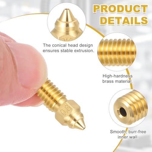 uxcell 5 Pcs 0.8mm Brass Nozzles M6 Thread for K1 3D Printers - size: 0.8mm