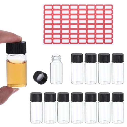PATIKIL 10ml Clear Glass Vials, 12 Pack Sample Vials with Screw Cap Reagent Media Bottle with Labels Leak-Proof Liquid Sample Glass Vial for Lab Laboratory - color: Transparent, size: 10ml