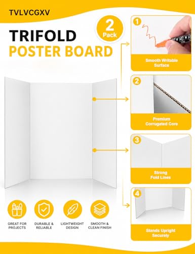 2-Pack 26 x 17 in Trifold Poster Boards for Science Fairs and Displays