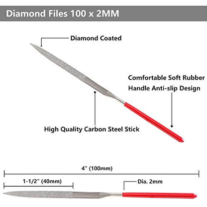 YAKAMOZ Diamond Needle File Set,10Pcs Multi Shape Polishing Tools 2x100mm