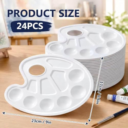 24 Pack Paint Palettes, Oval Plastic Paint Palette Trays with Thumb Hole for Acrylic, Watercolor and Gouache, Reusable Paint Mixing Trays for Kids, Classroom, School and Art Parties - color: Oval 24 Pcs