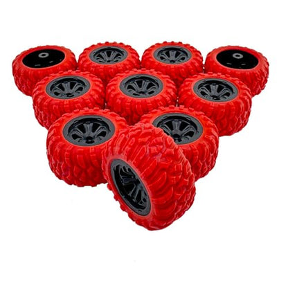 10PCS Toy Car Wheel RC Car Rubber Tire Wheel with 5PCS Shaft Round Rod Axles for RC Car Truck Robot DIY Model Toy Wheel Parts (2.5x37mm Red) - style: 2.5x37mm Red