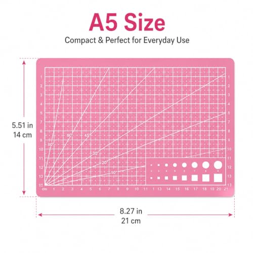 A5 Cutting Mat - Pink Self-Healing Plastic Mat for Crafting, Paper Cutting & DIY Art Projects, Portable Craft Board for Hobby Knives & Scissors, Non-Slip Surface for Precision Work - color: Pink-A5