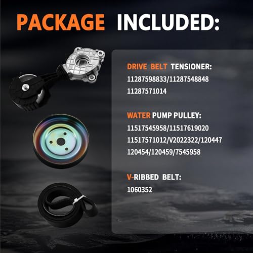 Serpentine Belt Tensioner Idler Friction Wheel & Water Pump Pulley Fit for 2007-2016 Mini Cooper, Cooper Paceman, Cooper Countryman 1.6L 2.0L L4/1.5L L3, Replace 11287598833 11517545958