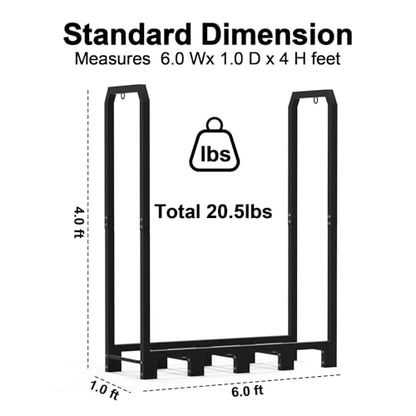 6Ft Firewood Rack Holder for Fireplace, Indoor & Outdoor Thickened Metal Firewood Storage Rack, Rust-Resistant, Sturdy, Space-Saving, Easy Assembly. - size: 6Ft