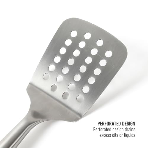 Calphalon Slotted Turner, Kitchen Flipping Spatula, Slotted Spatula, Stainless Steel Turner with Silicone Heat Resistance Handle, Nonstick-Safe Spatula for Draining and Flipping (Taupe) - color: Taupe I, size: Slotted Turner