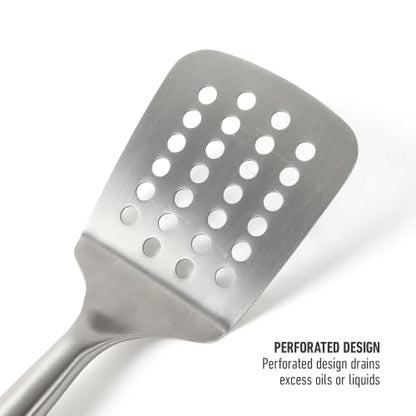 Calphalon Slotted Turner, Kitchen Flipping Spatula, Slotted Spatula, Stainless Steel Turner with Silicone Heat Resistance Handle, Nonstick-Safe Spatula for Draining and Flipping (Taupe) - color: Taupe I, size: Slotted Turner