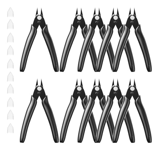Flush Cutters Micro Wire Cutters 10 Pack Model Nippers Filament 3d Print Snips Flush Cutter for for Jewelry Making, Zip Tie, Copper Wire, Crafts, Floral, Electronics, Black, 5 Inch - color: Black ( 10 Pack )