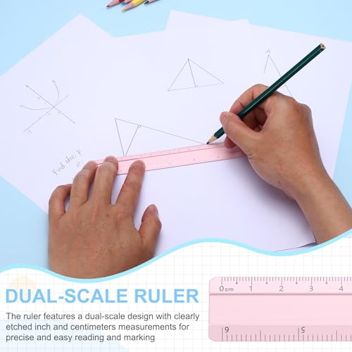 PATIKIL Metal Ruler 6"/15cm, 4Pcs Aluminum Straight Edge Ruler, Dual Scale - color: Pink/Yellow