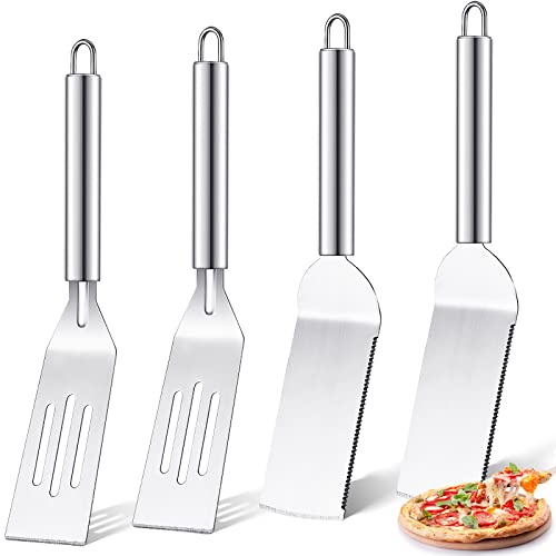 Yaomiao 4 Pcs Small Stainless Steel Spatula 10 x 2 Inch Flat Slotted Turner