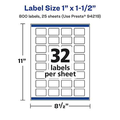 Avery® Printable Durable White Rectangle Labels, Sure Feed® Technology, 1" x 1.5", Print-to-the-Edge, Waterproof Labels, Laser & Pigment-Based Inkjet Compatible, 800 Total - style: 800 labels