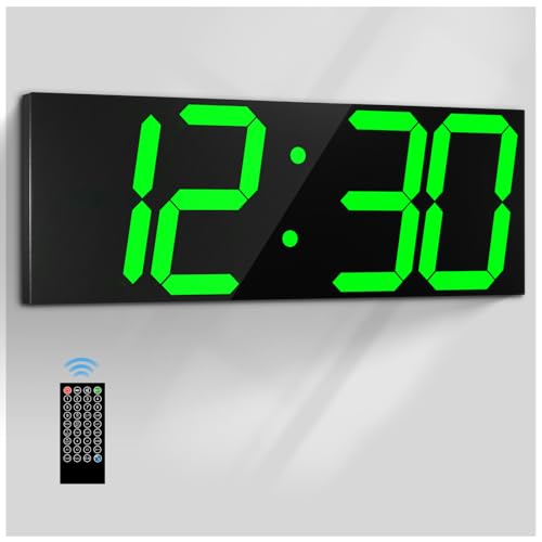 CHKOSDA 18.7in Large Digital Wall Clock,LED Digital Clock whih Big Number,Multi-Function Remote Controlled Wall Clock with Timer, Alarm and Calendar Display(Green) - color: Green